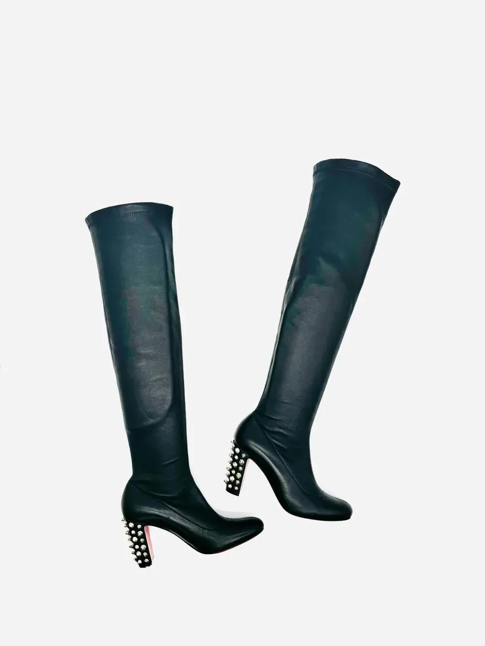 Christian Louboutin Study Stretch 85 Black Leather Spike Knee Boots EU 36.5
